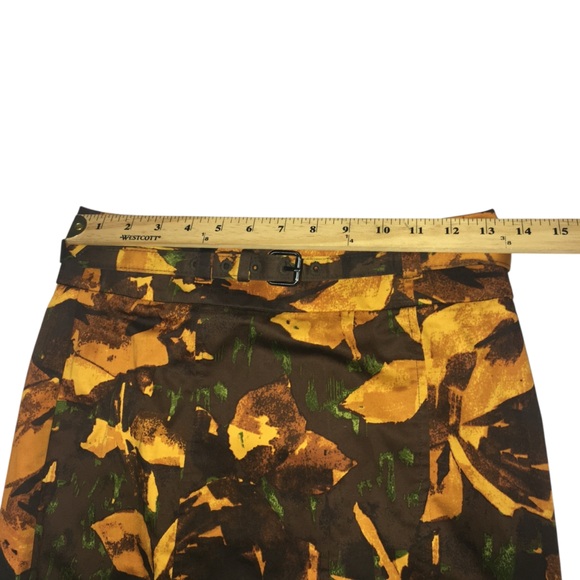 New York & Company Abtract Floral Brown Yellow Stretch Pencil Skirt - Women’s 2 - Picture 3 of 12